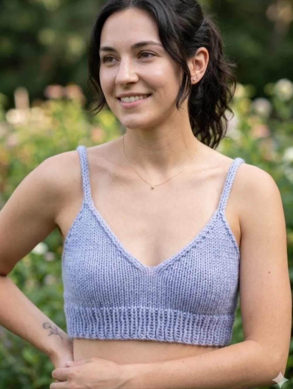 Hand Knit Lavender Bralette Cropped Tank Vest Size S